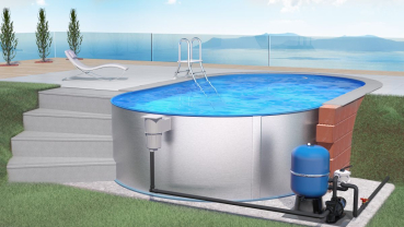 Stahlwandpool Oval Blau 3D